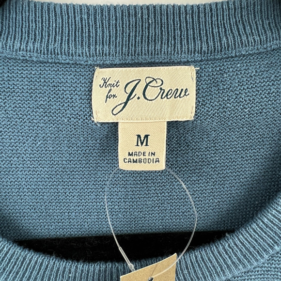 J. Crew Mens Cotton Crewneck Sweater Garter Stitch Pullover in Blue H6060 - Picture 6 of 10